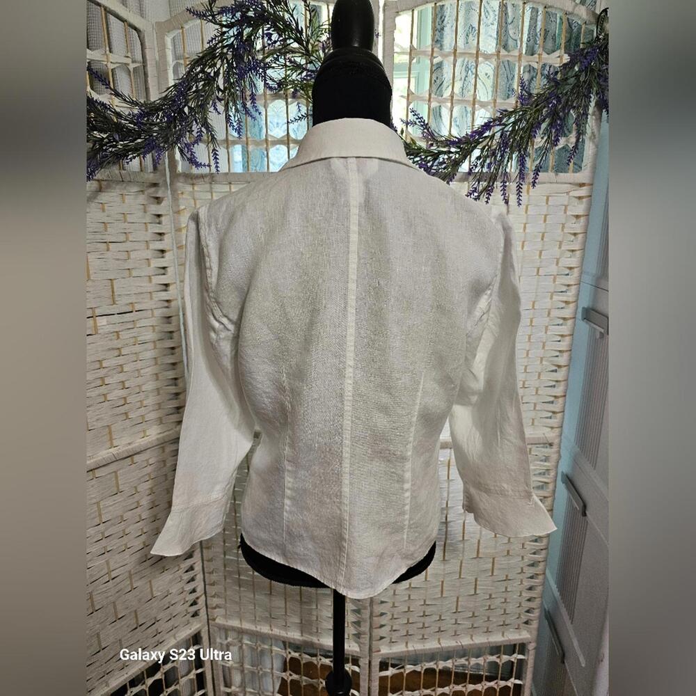 🧨 Talbots Ivory Irish Linen Ruffle Sleeve Button Down Blouse - Picture 5 of 11